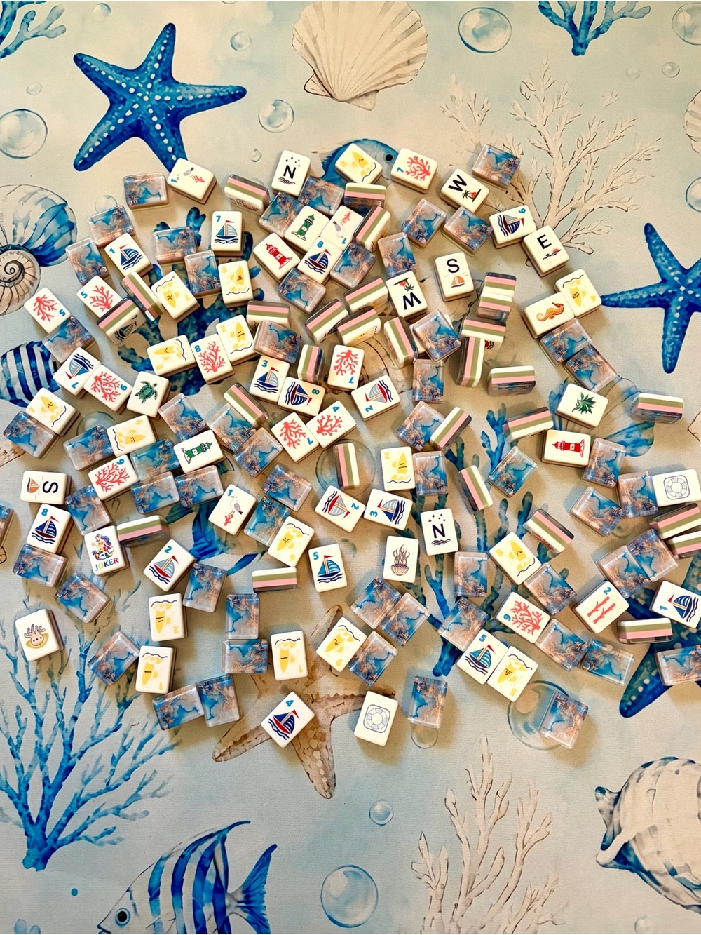 Ocean Seaside Engraved 160 mahjong Tiles